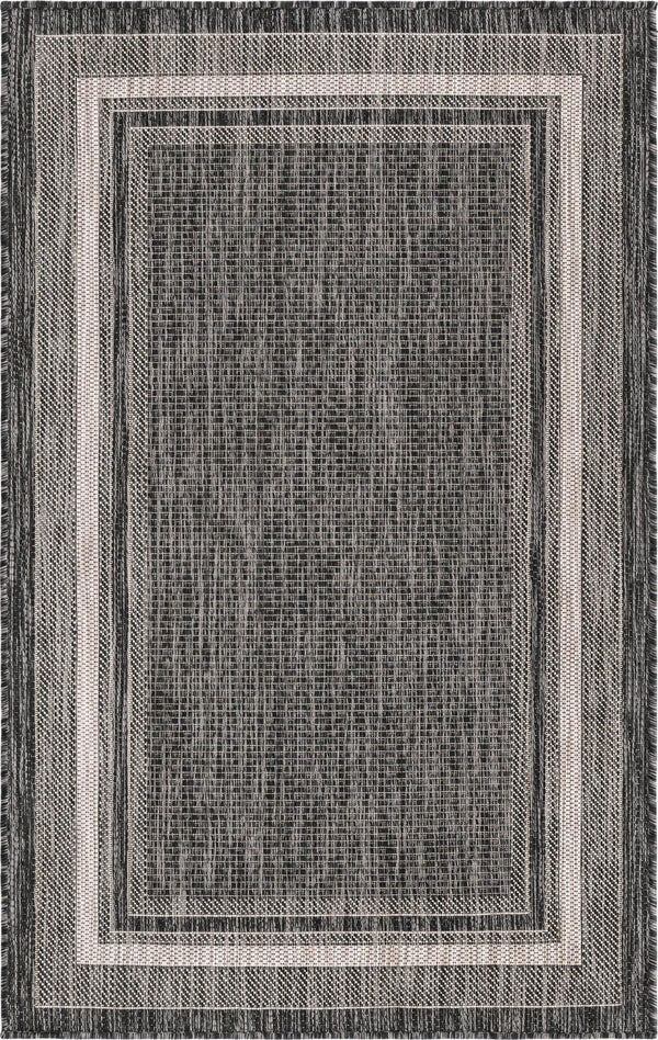 Unique Loom Black Outdoor Border Collection Rug - Elegant 4-foot Round Design For Patios And Garden Decor Black  3158221-unique-loom