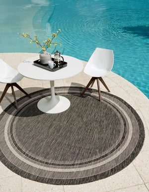 Unique Loom Black Outdoor Border Collection Rug - Elegant 4-foot Round Design For Patios And Garden Decor Black  3158224-unique-loom
