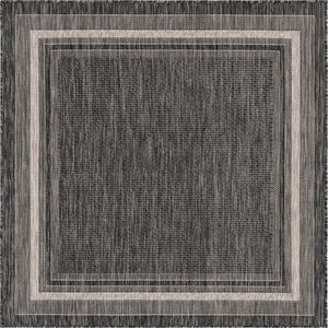 Unique Loom Black Outdoor Border Collection Rug - Elegant 4-foot Round Design For Patios And Garden Decor Black  3158227-unique-loom