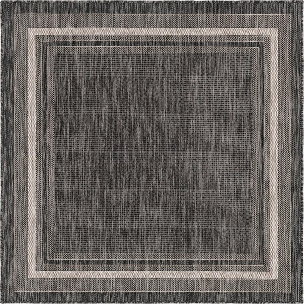 Unique Loom Black Outdoor Border Collection Rug - Elegant 4-foot Round Design For Patios And Garden Decor Black  3158227-unique-loom