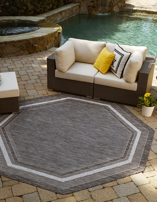 Unique Loom Black Outdoor Border Collection Rug - Elegant 4-foot Round Design For Patios And Garden Decor Black  3158232-unique-loom