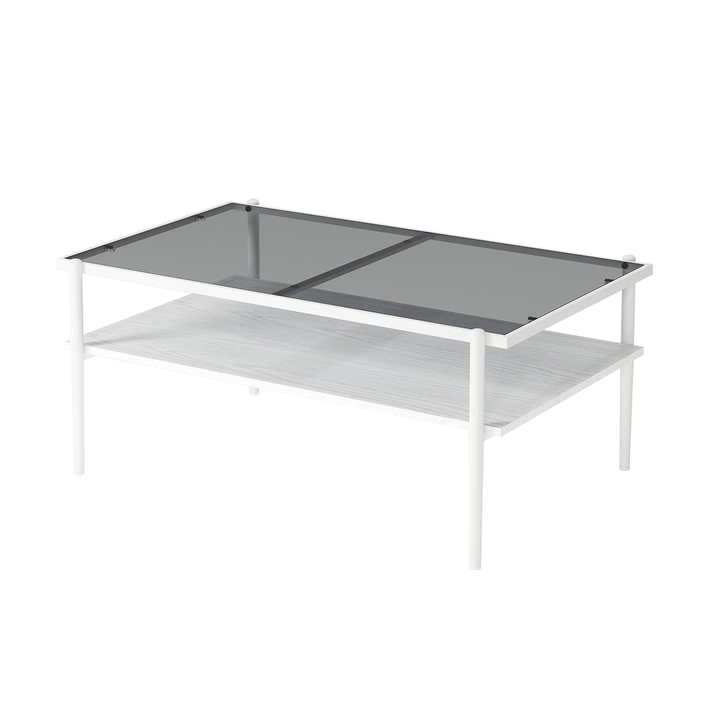English Elm Coffee Table Set Of 3 With Gray Tempered Glass & Mdf Shelf - Modern Living Room End Tables W241S00041