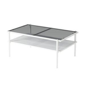 English Elm Coffee Table Set Of 3 With Gray Tempered Glass & Mdf Shelf - Modern Living Room End Tables W241S00041