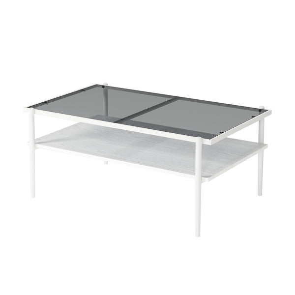 English Elm Coffee Table Set Of 3 With Gray Tempered Glass & Mdf Shelf - Modern Living Room End Tables W241S00041