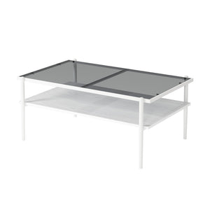 English Elm Rectangle Coffee Table - Modern Gray Tempered Glass Top With Stylish White Legs For Living Room Elegance W241139569-GIGA