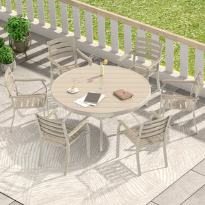 English Elm 7-Piece Outdoor Patio Dining Set With 6 Stackable Chairs & Round Table - Stylish & Durable Design! W213S00056