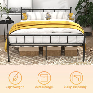 English Elm Queen Platform Bed Frame with Headboard Footboard Matte Black Under Bed Storage W311P433479