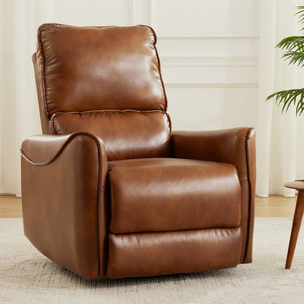 English Elm Brown Air Leather Power Recliner Rocker Swivel Chair for Living Room or Media B2766P488714