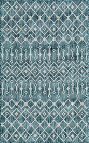 Unique Loom Green Outdoor Trellis Rug – Vibrant 5' Round Design To Enhance Patios And Garden Spaces Elegantly Teal  3159503-unique-loom