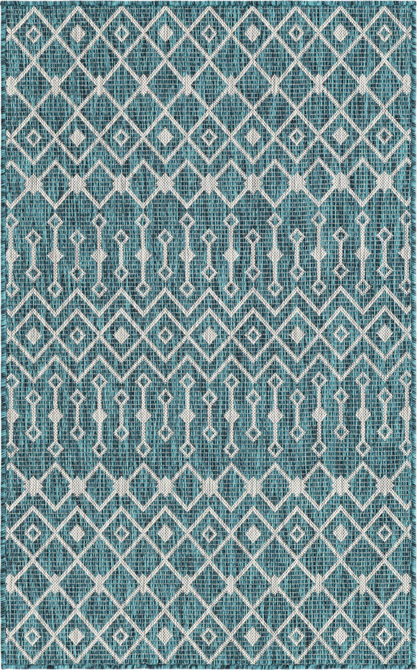 Unique Loom Green Outdoor Trellis Rug – Vibrant 5' Round Design To Enhance Patios And Garden Spaces Elegantly Teal  3159503-unique-loom