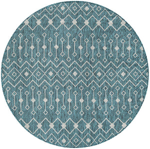 Unique Loom Green Outdoor Trellis Rug – Vibrant 5' Round Design To Enhance Patios And Garden Spaces Elegantly Teal  3159505-unique-loom