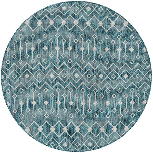 Unique Loom Green Outdoor Trellis Rug – Vibrant 5' Round Design To Enhance Patios And Garden Spaces Elegantly Teal  3159505-unique-loom