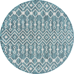 Unique Loom Green Outdoor Trellis Rug – Vibrant 5' Round Design To Enhance Patios And Garden Spaces Elegantly Teal  3159506-unique-loom