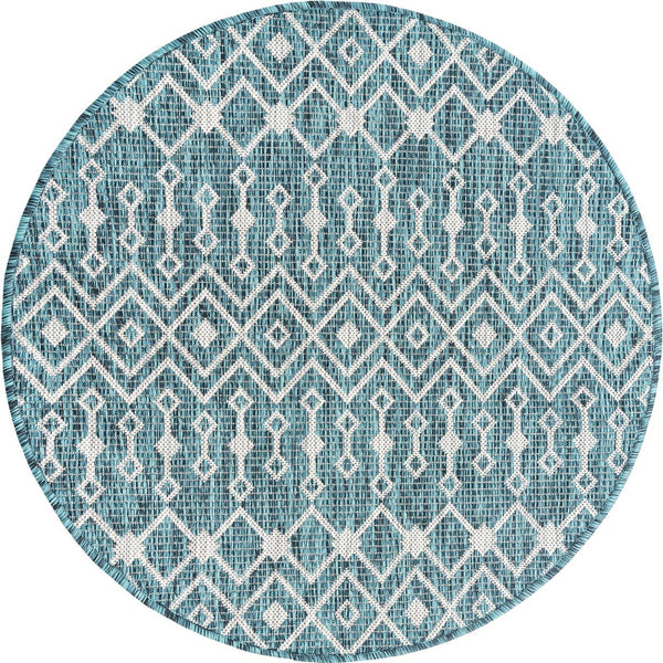 Unique Loom Green Outdoor Trellis Rug – Vibrant 5' Round Design To Enhance Patios And Garden Spaces Elegantly Teal  3159506-unique-loom