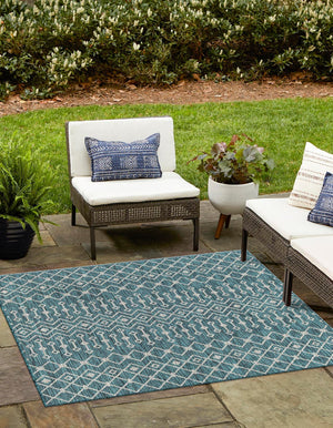Unique Loom Green Outdoor Trellis Rug – Vibrant 5' Round Design To Enhance Patios And Garden Spaces Elegantly Teal  3159508-unique-loom