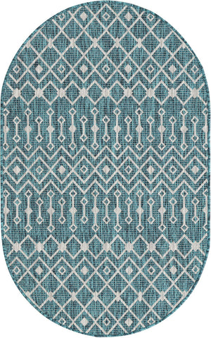 Unique Loom Green Outdoor Trellis Rug – Vibrant 5' Round Design To Enhance Patios And Garden Spaces Elegantly Teal  3159511-unique-loom