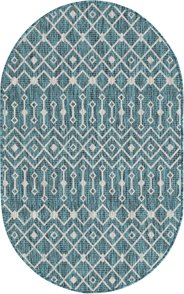 Unique Loom Green Outdoor Trellis Rug – Vibrant 5' Round Design To Enhance Patios And Garden Spaces Elegantly Teal  3159511-unique-loom