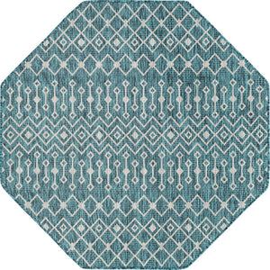 Unique Loom Green Outdoor Trellis Rug – Vibrant 5' Round Design To Enhance Patios And Garden Spaces Elegantly Teal  3159513-unique-loom