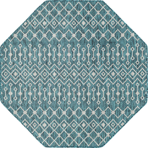 Unique Loom Green Outdoor Trellis Rug – Vibrant 5' Round Design To Enhance Patios And Garden Spaces Elegantly Teal  3159513-unique-loom