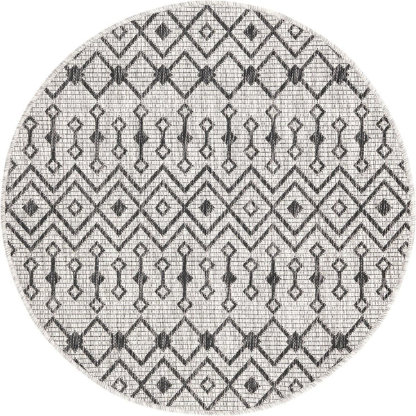 Unique Loom Green Outdoor Trellis Rug – Vibrant 5' Round Design To Enhance Patios And Garden Spaces Elegantly Gray  3159520-unique-loom