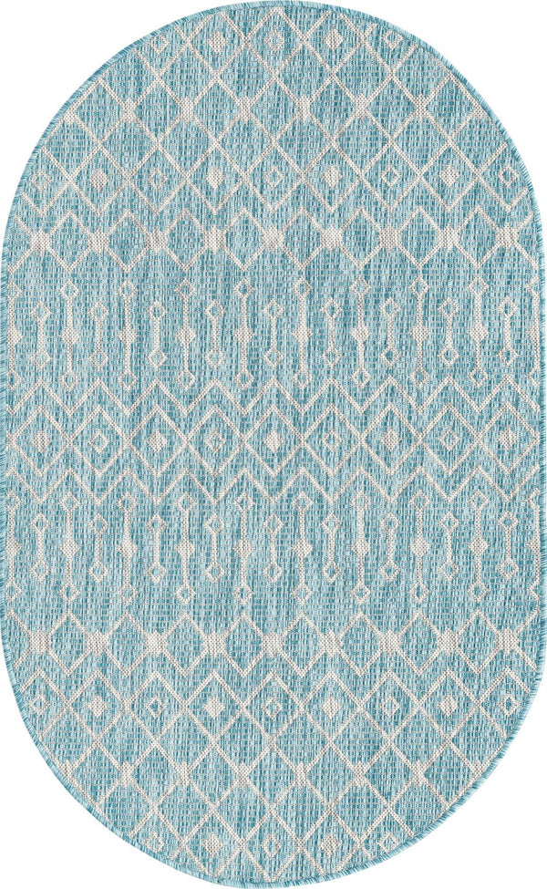 Unique Loom Green Outdoor Trellis Rug – Vibrant 5' Round Design To Enhance Patios And Garden Spaces Elegantly Aqua  3159539-unique-loom