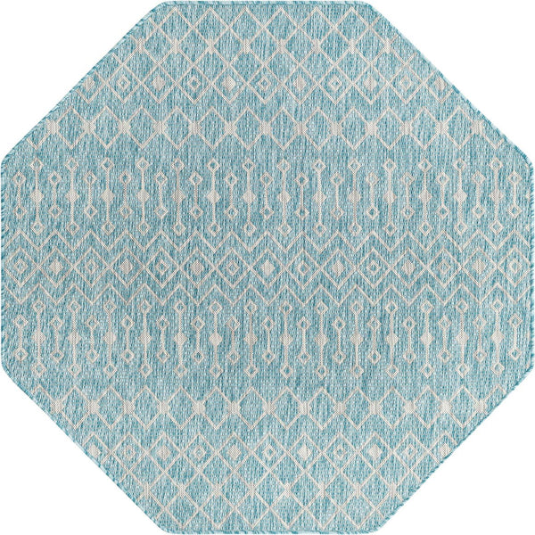 Unique Loom Green Outdoor Trellis Rug – Vibrant 5' Round Design To Enhance Patios And Garden Spaces Elegantly Aqua  3159541-unique-loom