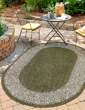 Unique Loom Green Outdoor Border Rug - Elegant Oval Design For Patios And Gardens, Nature-inspired Style Boost Green  3159637-unique-loom