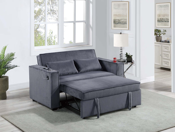 English Elm Dark Gray Corduroy Convertible 2-Seat Sleeper Sofa with Cup Holders, USB Ports, Pillows, Tufted Comfort B011S01584