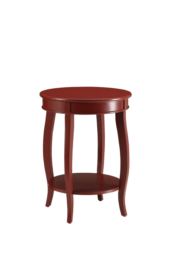 English Elm Aberta Red Finish Accent Table with Round Wooden Top, Cabriole Legs & Open Bottom Shelf, 40lb Limit B2726P281457