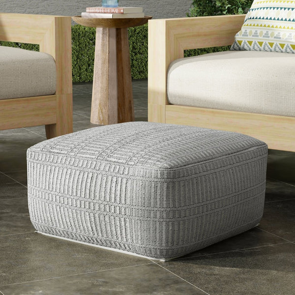 English Elm Safford Handwoven Geometric Square Pouf in Recycled Pet Yarn for Patio or Living Room B136P427591