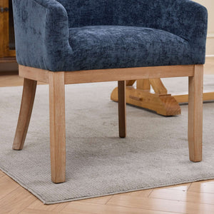 English Elm Mid Century Barrel Accent Chair Chenille Upholstery Rubberwood Legs Dining Room Blue W1143P449337