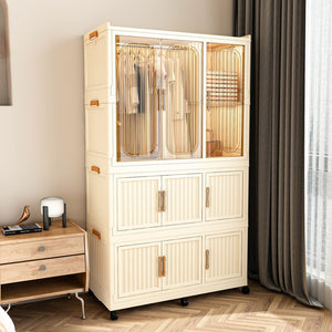 English Elm Portable Wardrobe Closet Organizer Cream White - Durable PP Modular Cube Storage with 9 Magnetic Doors, Hanging Rod and 6 Hangers, Quick Assemble-Friendly (36.8x18.1x15.8) W2699P253195