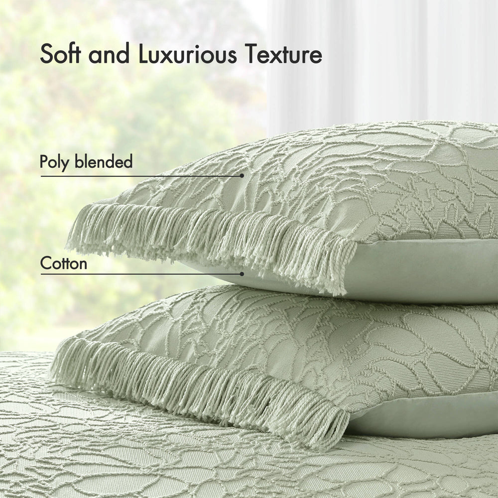 JLA Home Madison Park - 3PCS Chenille Bedspread Set with Tufted Floral Design, Fringed Border, Breathable OEKO-TEX Comfort Sage MP13-8704