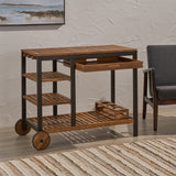 Christopher Knight Home® - Noble House - Admirals Indoor Wood and Iron Bar Cart with Drawers and Wine Bottle Holders, Teak Finish