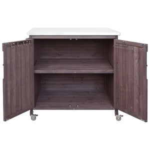 English Elm K&k Rolling Outdoor Kitchen Island Solid Fir Wood Stainless Steel Top Storage Cabinet Dark Brown N707P370287Z