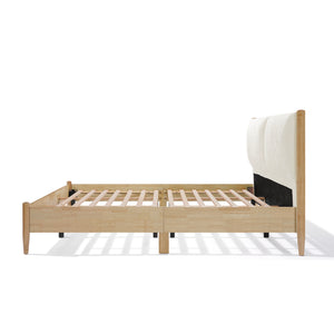 English Elm Christopher Knight Home® - California King Natural Wood Bed Frame with White Upholstered Headboard, Modern Minimalist Elegance N758C670405N