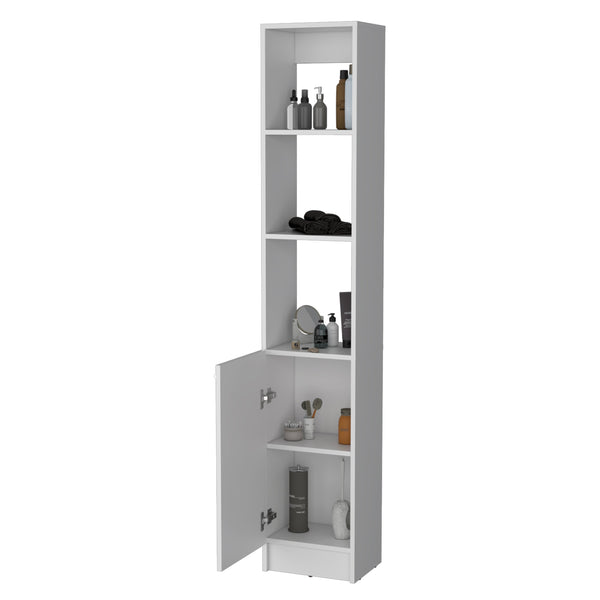 English Elm Brenda Tall Linen Cabinet for Bathroom — Slim 70.87" Storage Tower with 1 Door, Hidden & Open Shelves, Modern Design White 46.07 L x 18.9 W x 5.12 H B128P189936