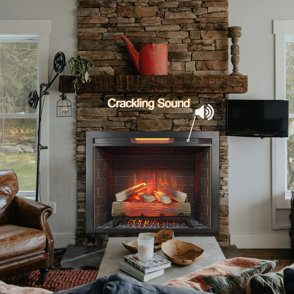 English Elm 33 Inch Infrared Electric Fireplace Insert with 3d Flame Effects and Crackling Sound W1769P252998