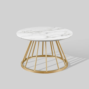 30" Modern Coffee Table with Metal Caged Base Faux White Marble, Gold VIVL1KWM Walker Edison
