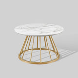 30" Modern Coffee Table with Metal Caged Base Faux White Marble, Gold VIVL1KWM Walker Edison