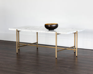 Sunpan Solana Coffee Table – Stunning Marble Look Top with Antique Brass Base for Modern Living Spaces Rectangular - 47W x 23.5D x 15.75H