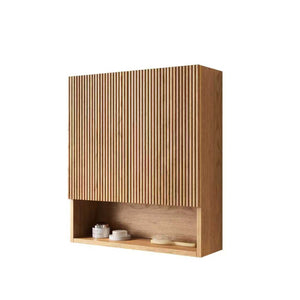 English Elm TOBI Wall-Mounted 26" Striped Over-Toilet Cabinet – Natural Woodgrain, Soft-Close Doors, Shelfamvu W2615P355523
