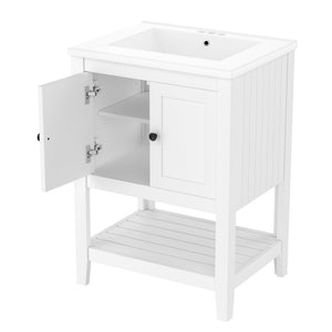 English Elm 24" Modern Sleek Bathroom Vanity with Ceramic Sink, Solid Wood Frame, Waterproof Finish and Open Shelf Storage White N725P246473K
