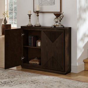 English Elm Mid Century Modern V-Shape Storage Cabinet - Stylish Buffet & Coffee Bar For Narrow Spaces, Brown W1801P362147