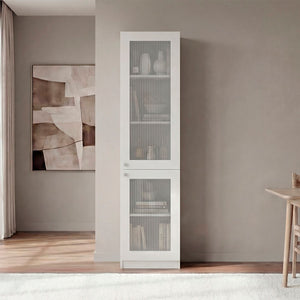 English Elm Butte Tall Two-tone Oak Bookcase with Concealed Doors and Open Shelves for Home Office B097P480470