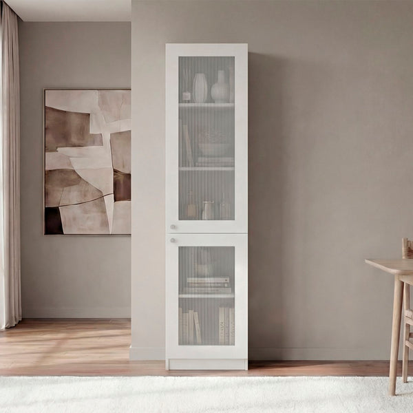 English Elm Butte Tall Two-tone Oak Bookcase with Concealed Doors and Open Shelves for Home Office B097P480470