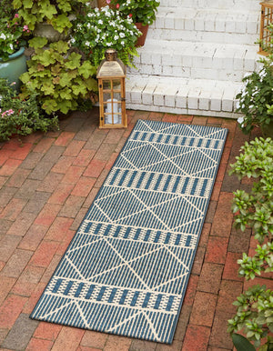 Unique Loom Gray Outdoor Trellis Runner - Stylish 6-foot Design For Walkways, Durable And Elegant Décor Solution Blue  3160261-unique-loom