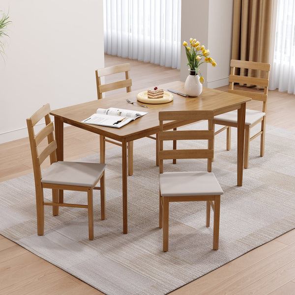 English Elm Original Solid Wood 5-Piece Dining Set with Rectangle Table & 4 Back Chairs, Sturdy 275LB Capacity Beige W395P316330