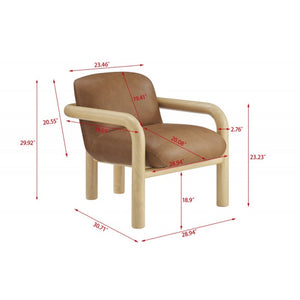 English Elm Modern Oak Framed Faux Leather Armchair Sculptural Accent Seat for Living Rooms Natural Wood B011P423334