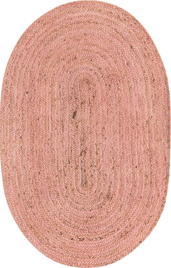Unique Loom Light Braided Jute Oval Rug - Eco-friendly Natural Fiber Design For Softness And Texture In Any Room Pink  3161099-unique-loom